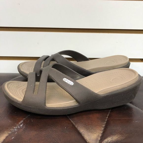 CROCS Shoes - Crocs Patricia Boulder Colorado Solid Double Strap Sandal Womens Sz 9 Gray Heel